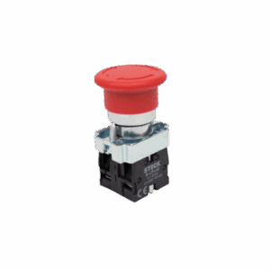 PULSADOR DE EMERGENCIA ROJO 40MM C/ TRABA BASE METÁLICA